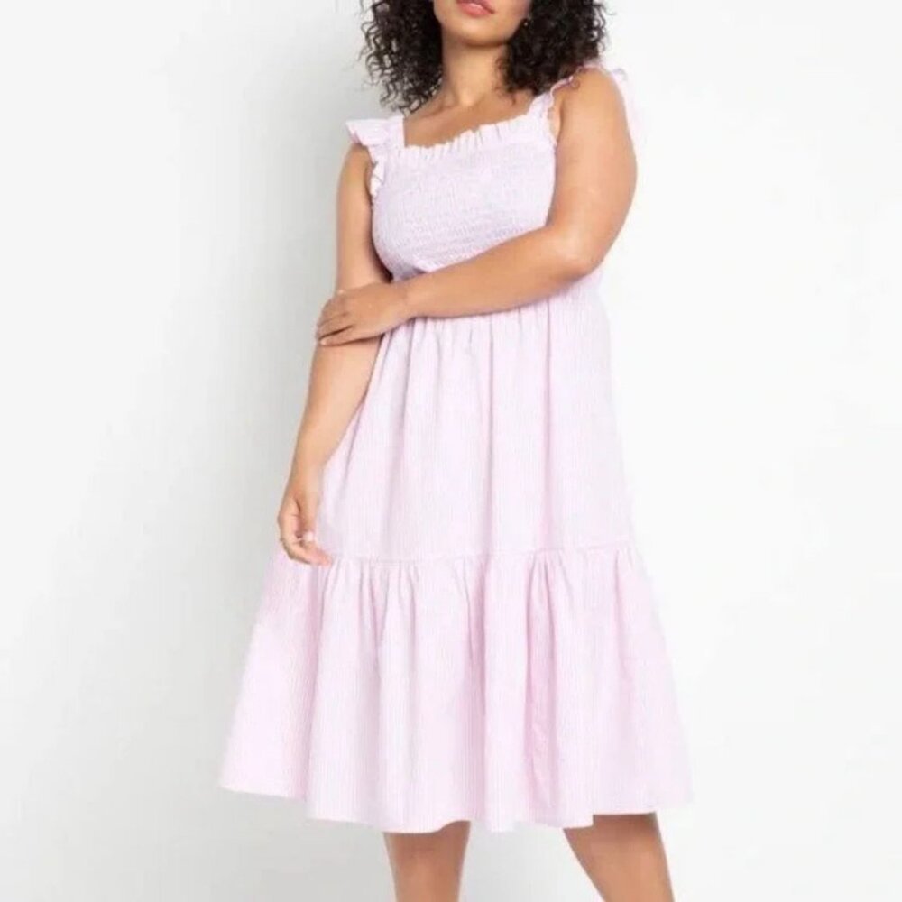 NWT! Eloquii Pink Stripe Sleeveless Ruffle Cotton Tiered Dress Size 4x/5x